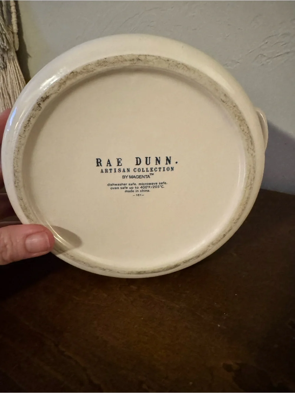 Rae Dunn Ceramic Dish Base in Cream with Black Logo
